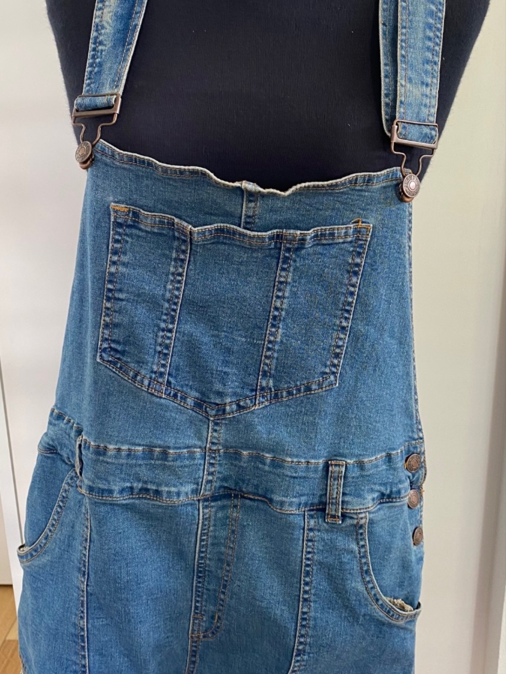 Blue Jean Denim Overall Shorts, Cut Off Overalls, size L